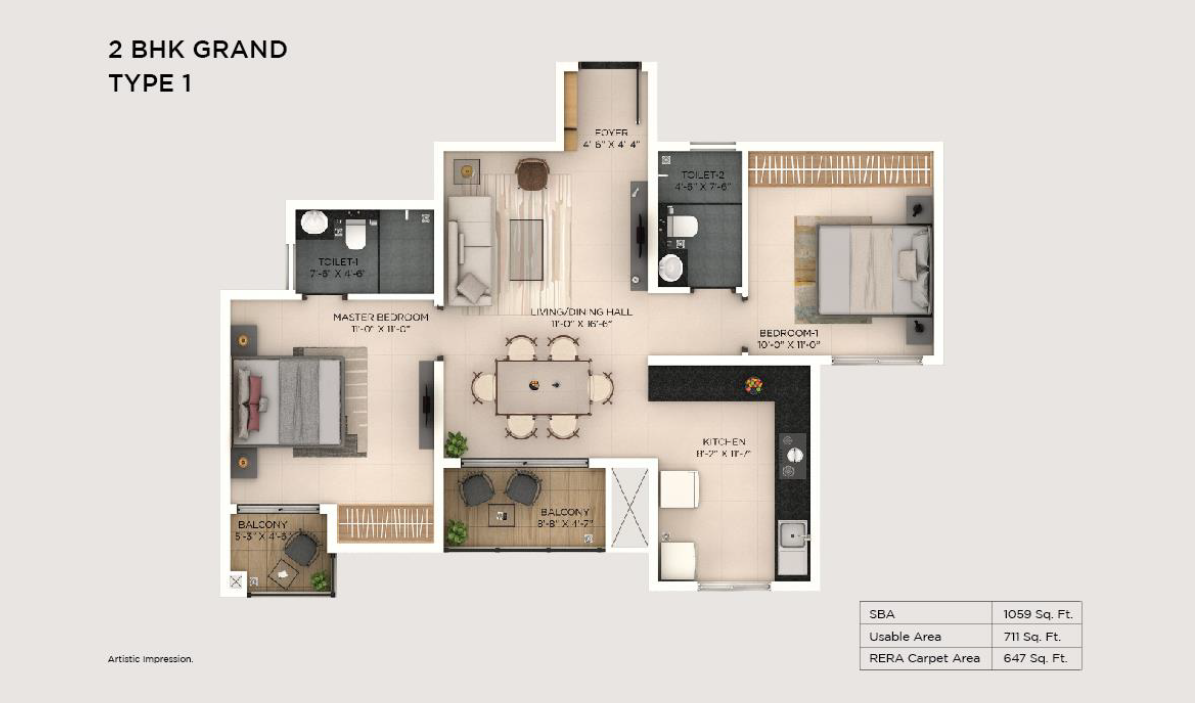 Provident Botanico 2 BHK Floor Plan