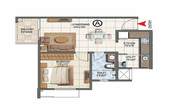 Provident Botanico 1 BHK Apartment Floor Plan