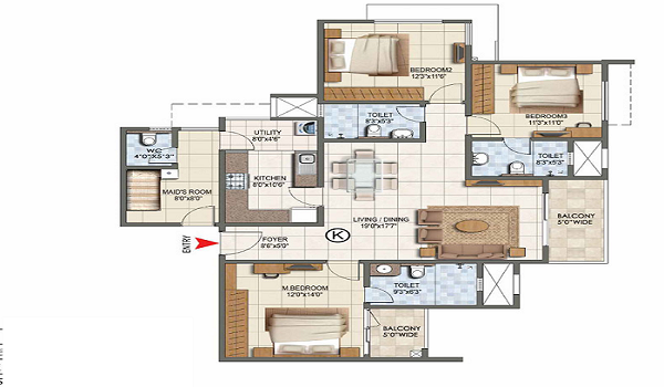 Provident Botanico 3 BHK Apartment Floor Plan